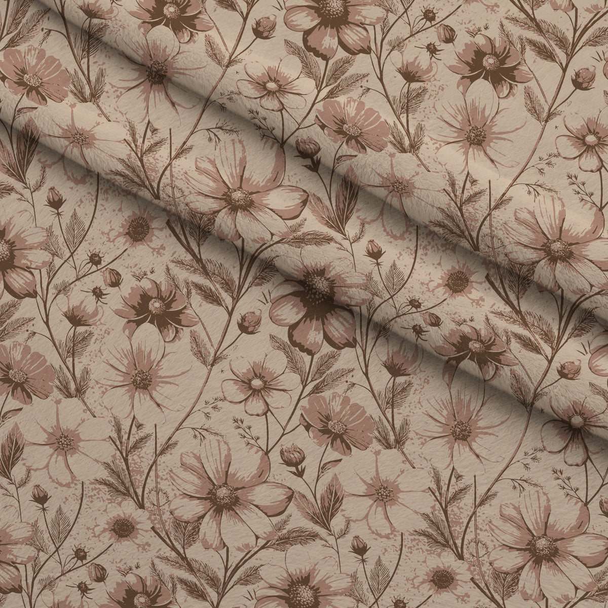 Art Nouveau Cosmos Flowers Pattern 2 Fleece Fabric — fleece fabric folded close-up preview (mv-fleece-v1:lying)