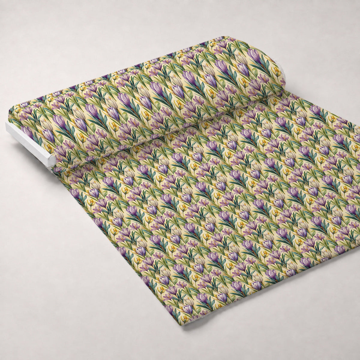 Art Nouveau Crocus Flowers Pattern 2 Fleece Fabric — fleece fabric unrolled bolt preview (mv-fleece-v1:bolt)