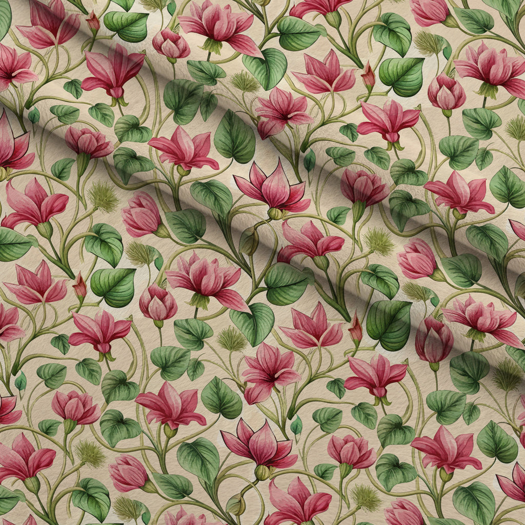 Art Nouveau Cyclamens Pattern 1 Fleece Fabric — fleece fabric folded close-up preview (mv-fleece-v1:lying)