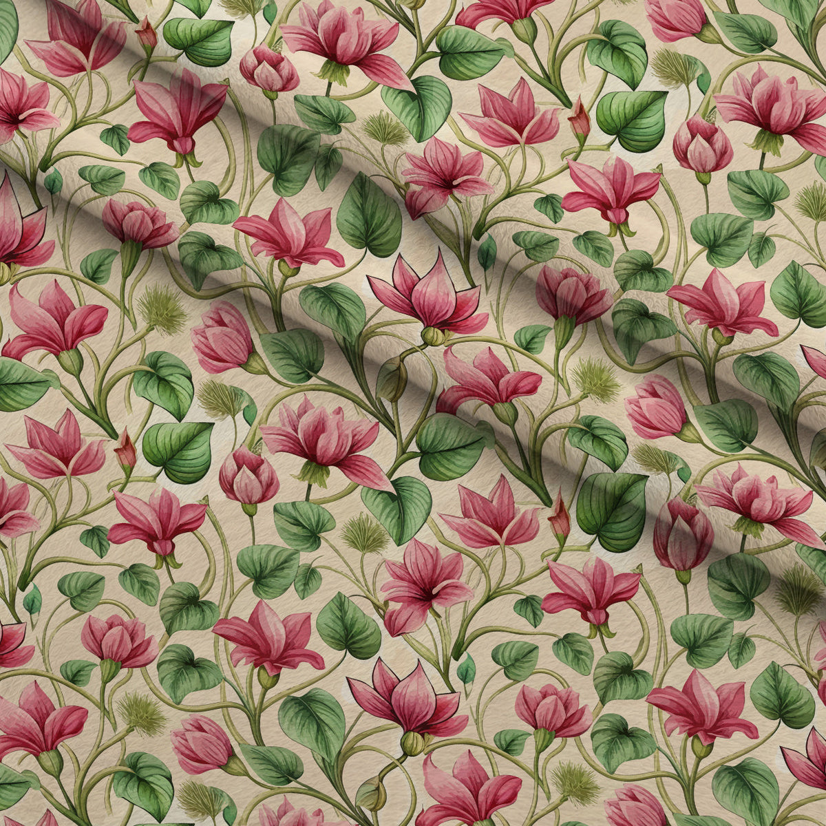 Art Nouveau Cyclamens Pattern 1 Fleece Fabric — fleece fabric folded close-up preview (mv-fleece-v1:lying)