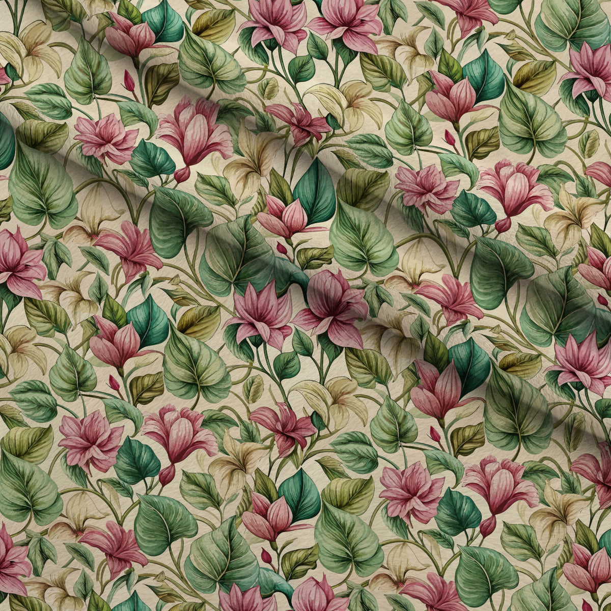 Art Nouveau Cyclamens Pattern 2 Fleece Fabric — fleece fabric folded close-up preview (mv-fleece-v1:lying)