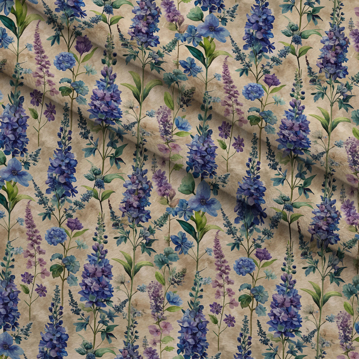 Art Nouveau Delphiniums Pattern 1 Fleece Fabric — fleece fabric folded close-up preview (mv-fleece-v1:lying)