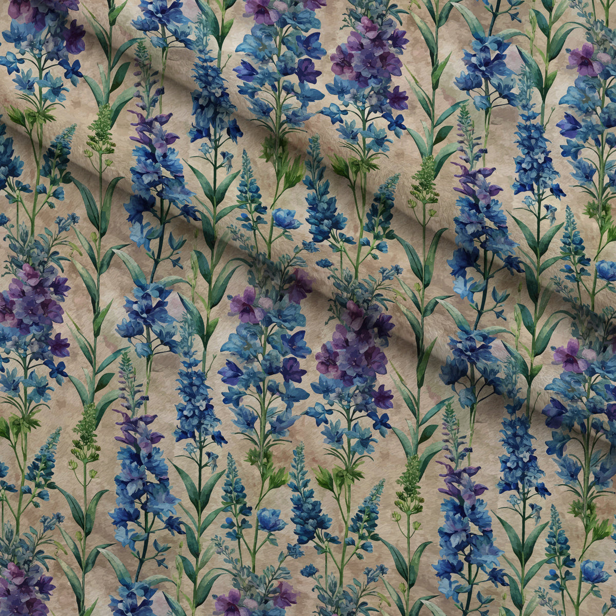 Art Nouveau Delphiniums Pattern 2 Fleece Fabric — fleece fabric folded close-up preview (mv-fleece-v1:lying)