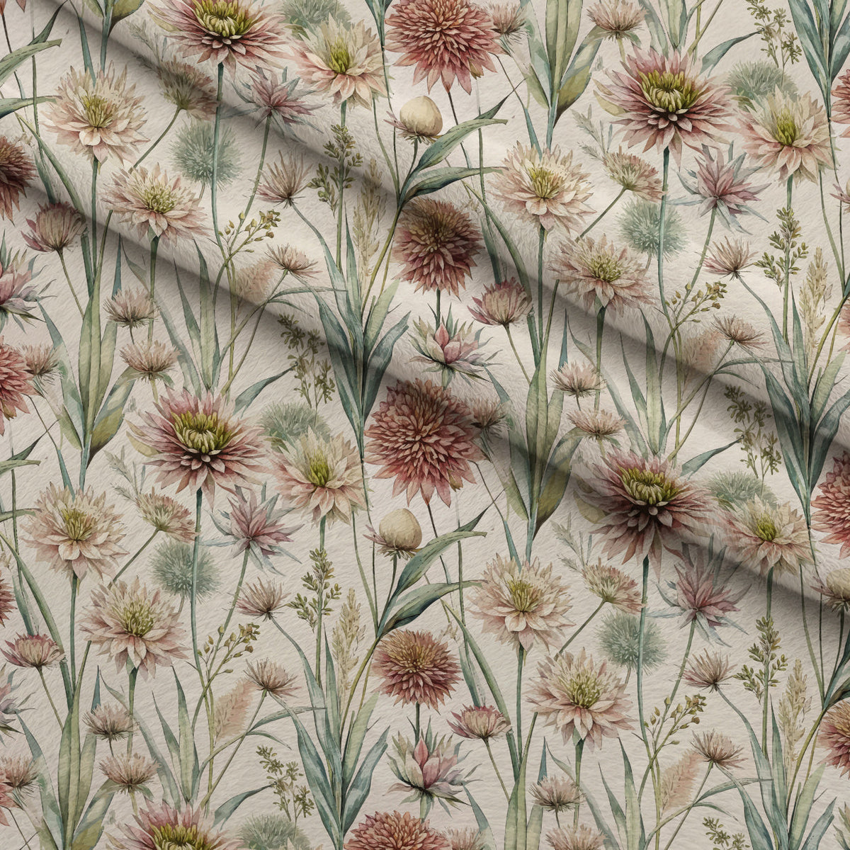 Art Nouveau Flowering Rush Pattern 1 Fleece Fabric — fleece fabric folded close-up preview (mv-fleece-v1:lying)