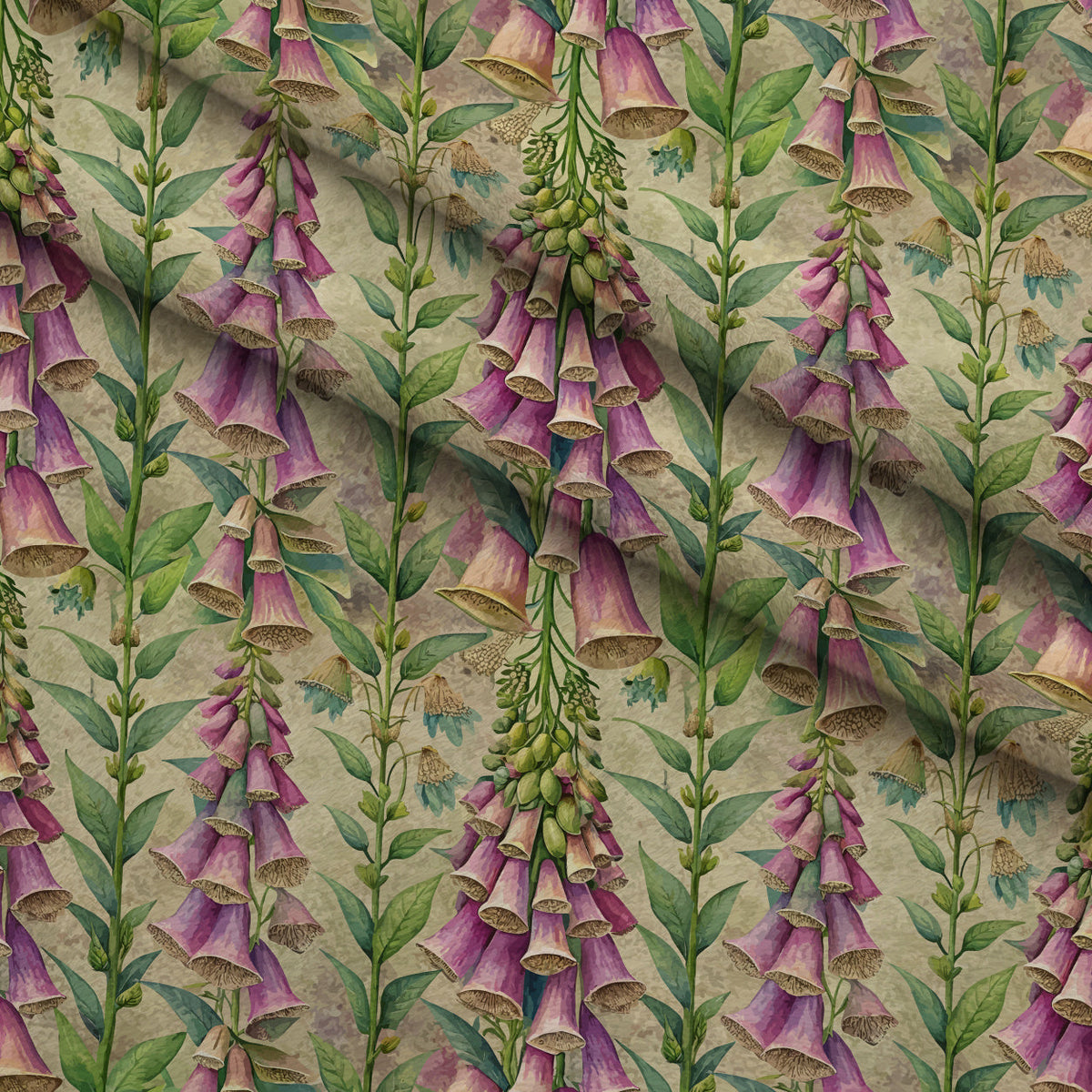 Art Nouveau Foxgloves Pattern 1 Fleece Fabric — fleece fabric folded close-up preview (mv-fleece-v1:lying)