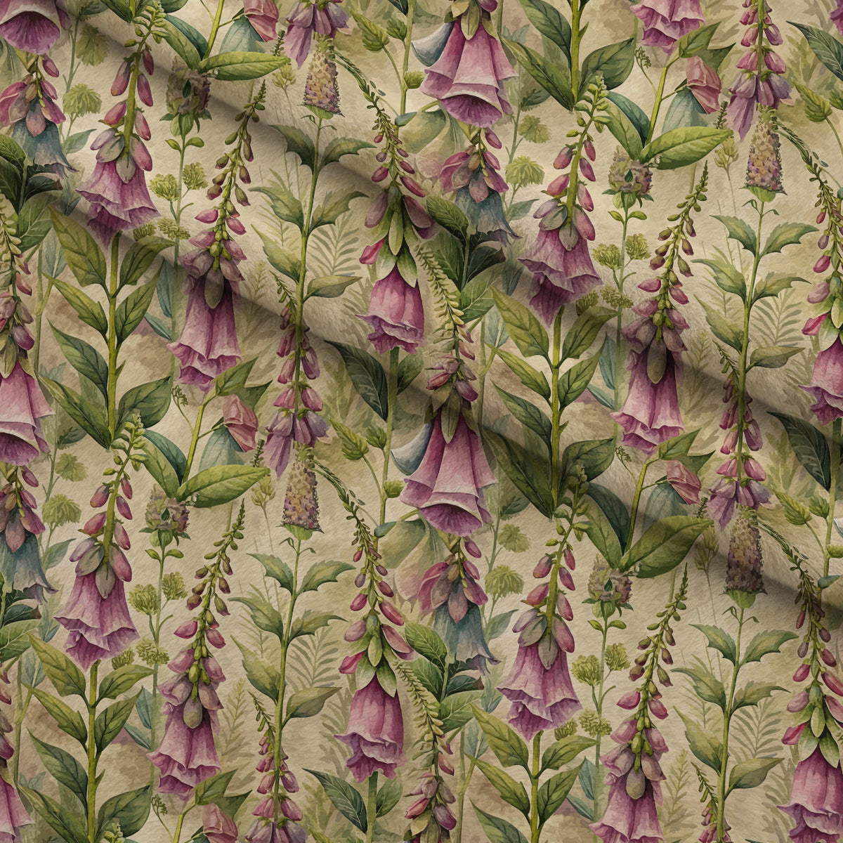 Art Nouveau Foxgloves Pattern 2 Fleece Fabric — fleece fabric folded close-up preview (mv-fleece-v1:lying)