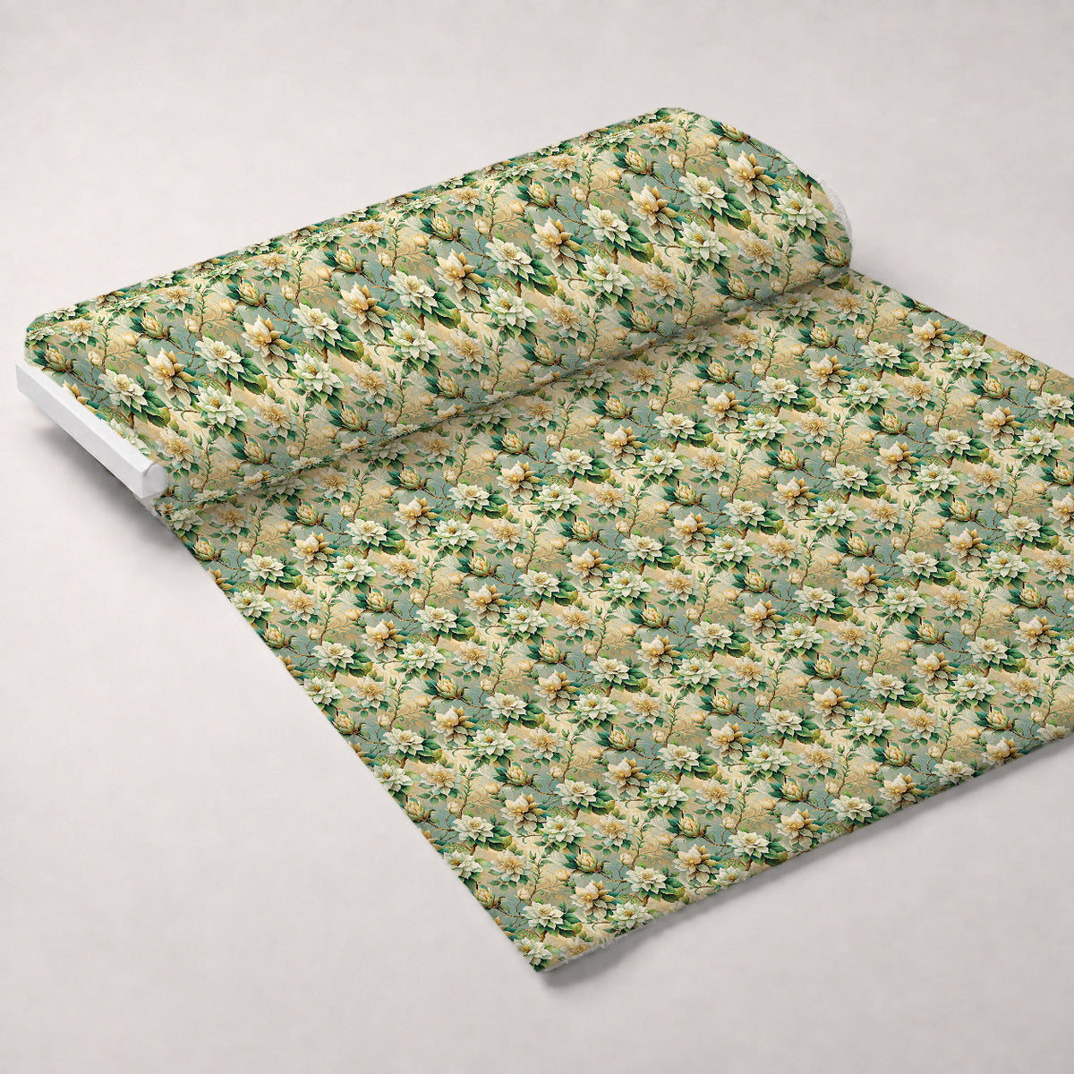 Art Nouveau Gardenias Pattern 1 Fleece Fabric — fleece fabric unrolled bolt preview (mv-fleece-v1:bolt)