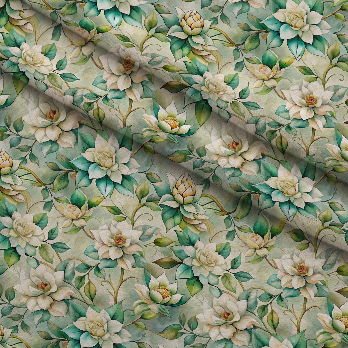 Art Nouveau Gardenias Pattern 2 Fleece Fabric — fleece fabric folded close-up preview (mv-fleece-v1:lying)