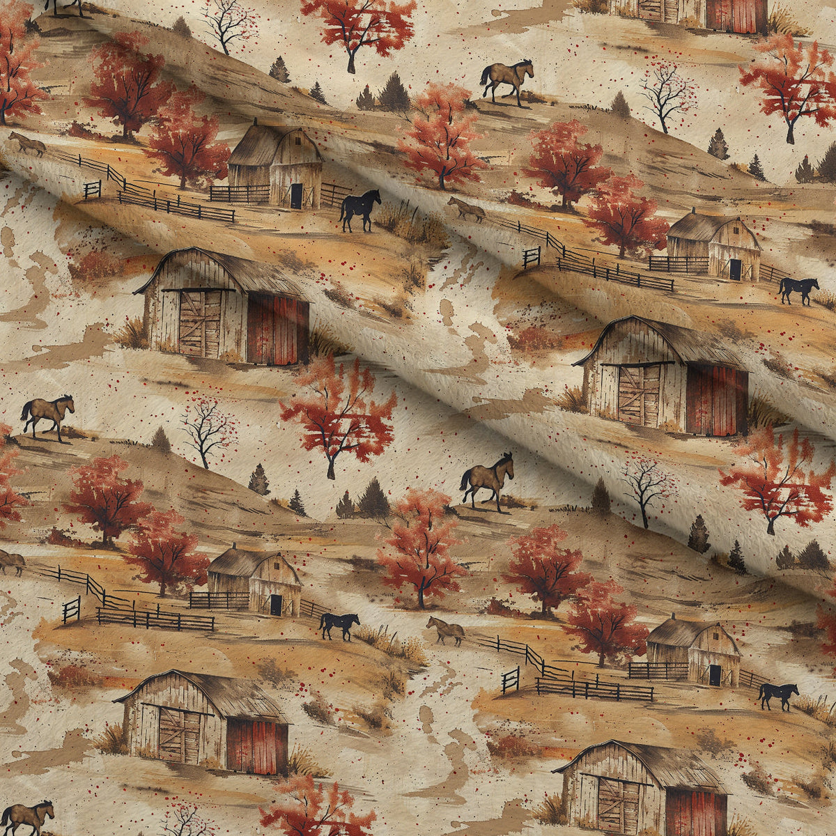 Autumn Homestead Pattern 1 Fleece Fabric — fleece fabric folded close-up preview (mv-fleece-v1:lying)