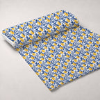 Azulejo Lemons with Blue Leaves Pattern 10 Fleece Fabric — fleece fabric unrolled bolt preview (mv-fleece-v1:bolt)