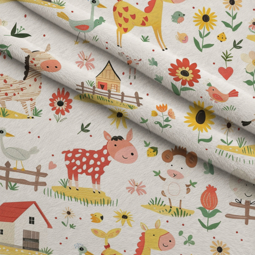Barnyard Friends Pattern 2 Fleece Fabric — fleece fabric folded close-up preview (mv-fleece-v1:lying)