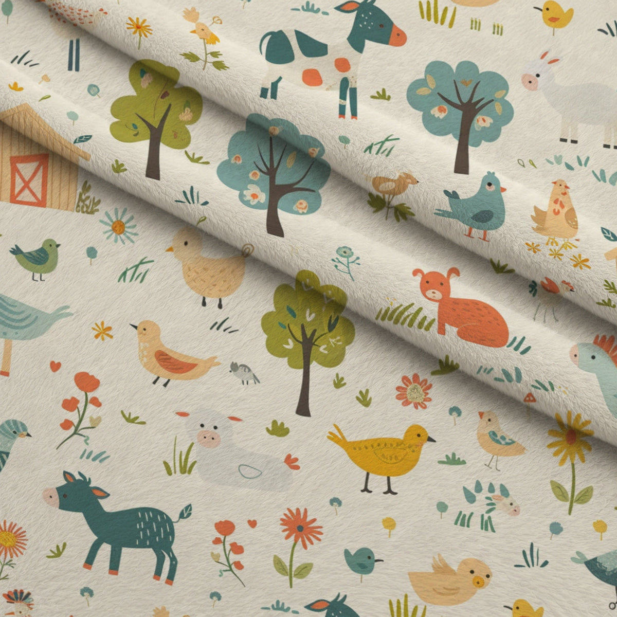 Barnyard Friends Pattern 20 Fleece Fabric — fleece fabric folded close-up preview (mv-fleece-v1:lying)