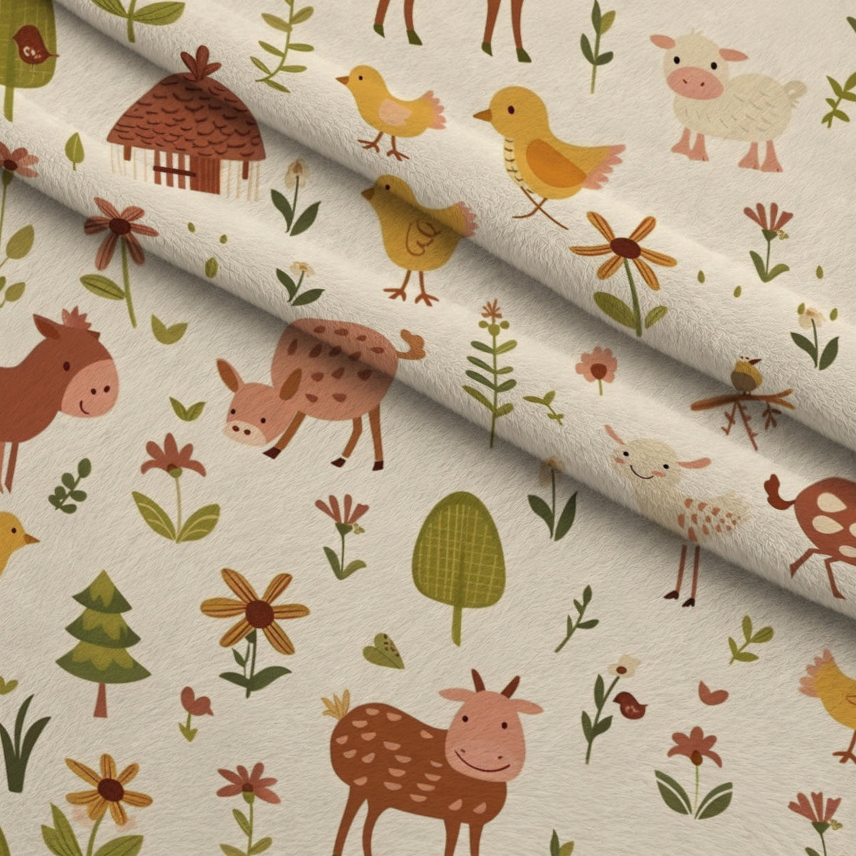 Barnyard Friends Pattern 3 Fleece Fabric — fleece fabric folded close-up preview (mv-fleece-v1:lying)
