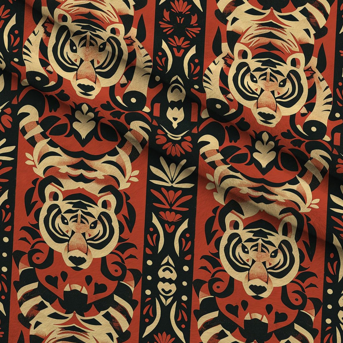 Bengal Tapestry Pattern 4 Fleece Fabric — fleece fabric folded close-up preview (mv-fleece-v1:lying)