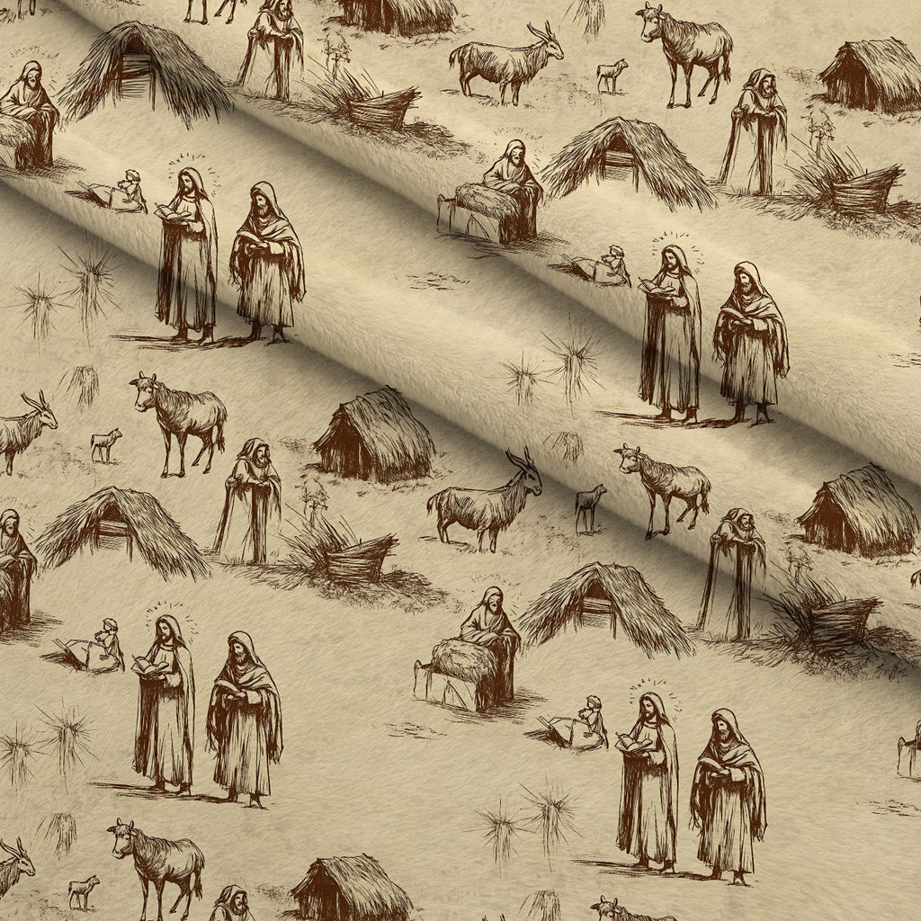 Bethlehem Toile Pattern 10 Fleece Fabric — fleece fabric folded close-up preview (mv-fleece-v1:lying)