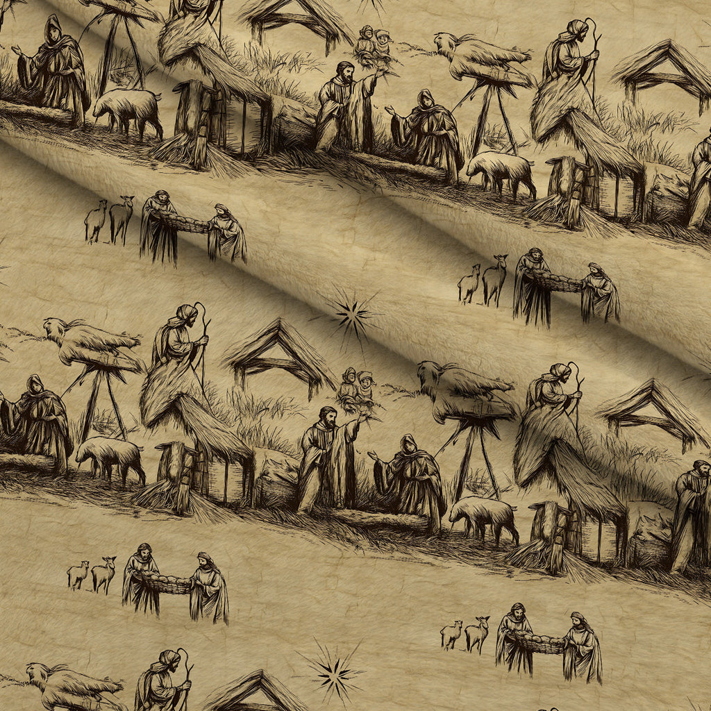 Bethlehem Toile Pattern 11 Fleece Fabric — fleece fabric folded close-up preview (mv-fleece-v1:lying)