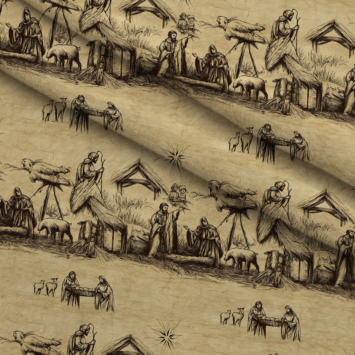 Bethlehem Toile Pattern 11 Fleece Fabric — fleece fabric folded close-up preview (mv-fleece-v1:lying)