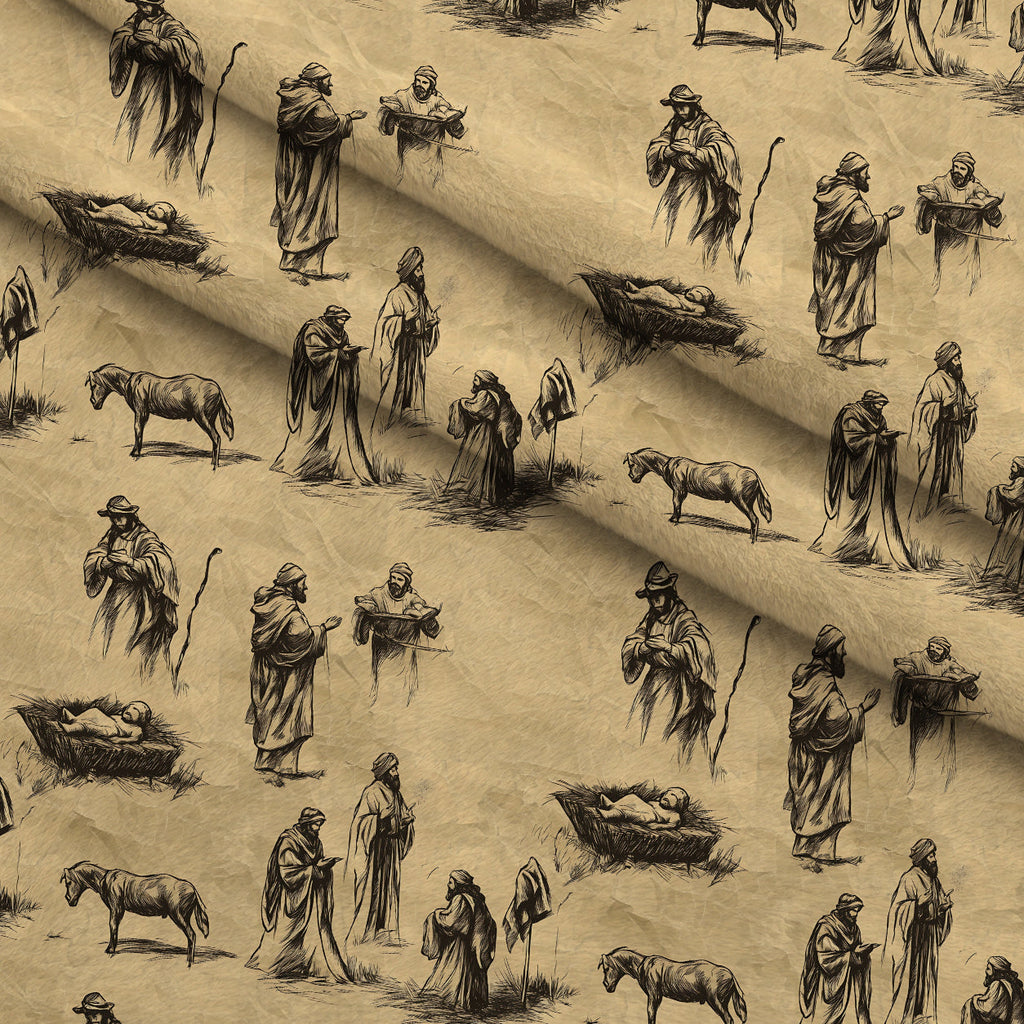 Bethlehem Toile Pattern 12 Fleece Fabric — fleece fabric folded close-up preview (mv-fleece-v1:lying)