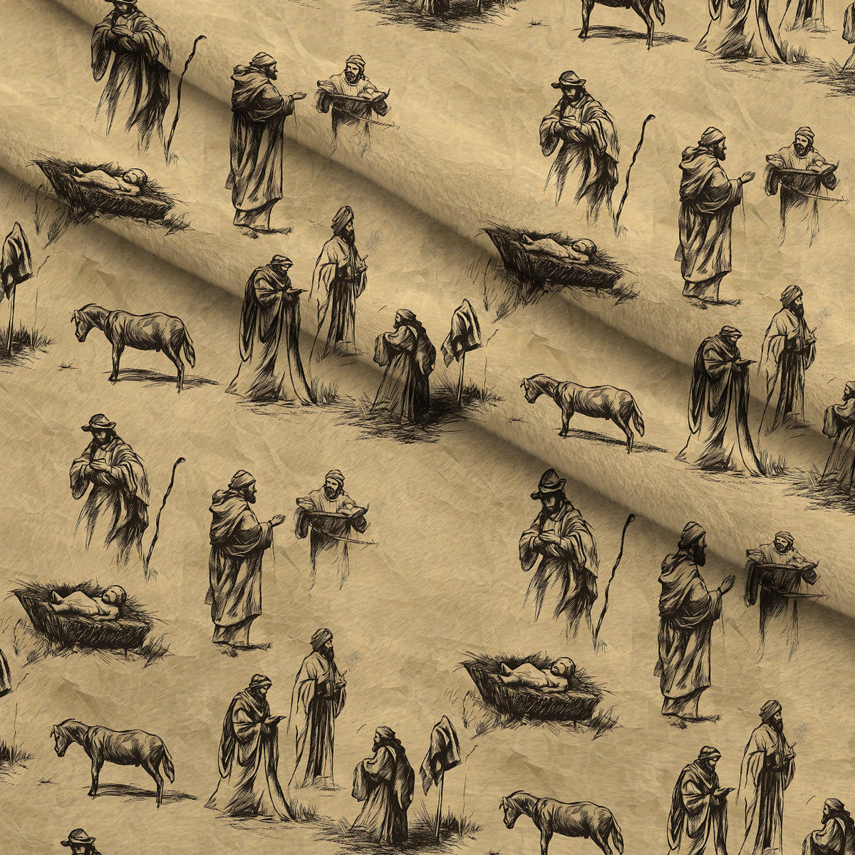 Bethlehem Toile Pattern 12 Fleece Fabric — fleece fabric folded close-up preview (mv-fleece-v1:lying)