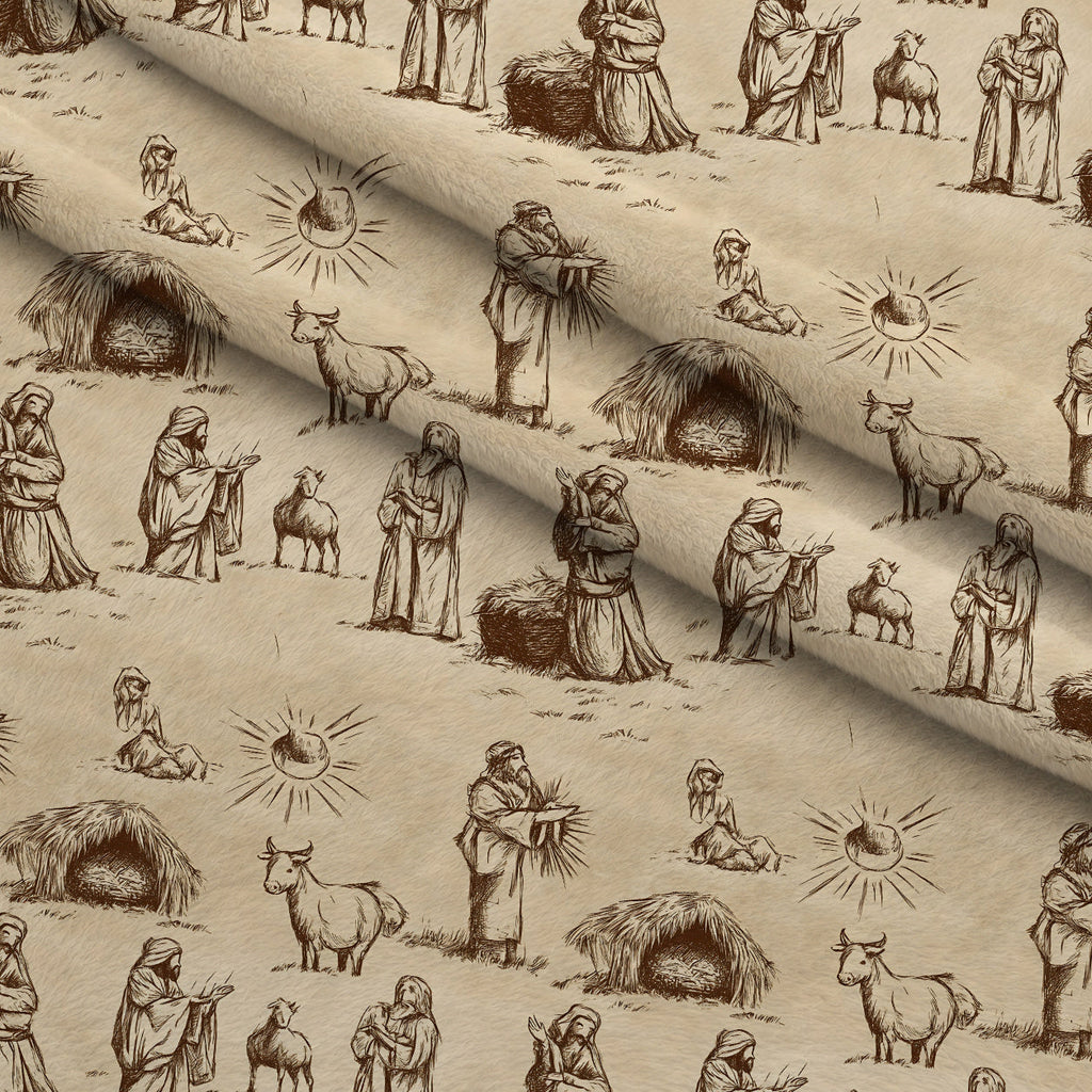 Bethlehem Toile Pattern 13 Fleece Fabric — fleece fabric folded close-up preview (mv-fleece-v1:lying)