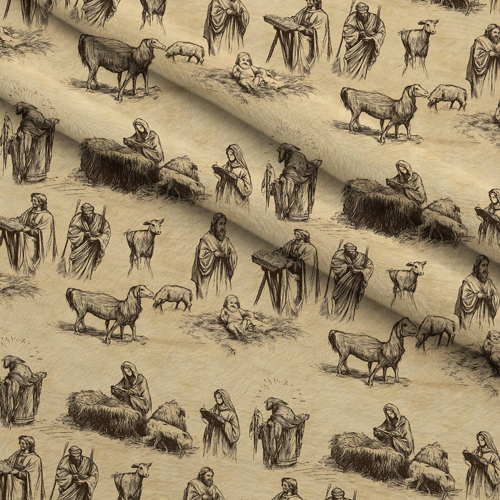 Bethlehem Toile Pattern 14 Fleece Fabric — fleece fabric folded close-up preview (mv-fleece-v1:lying)