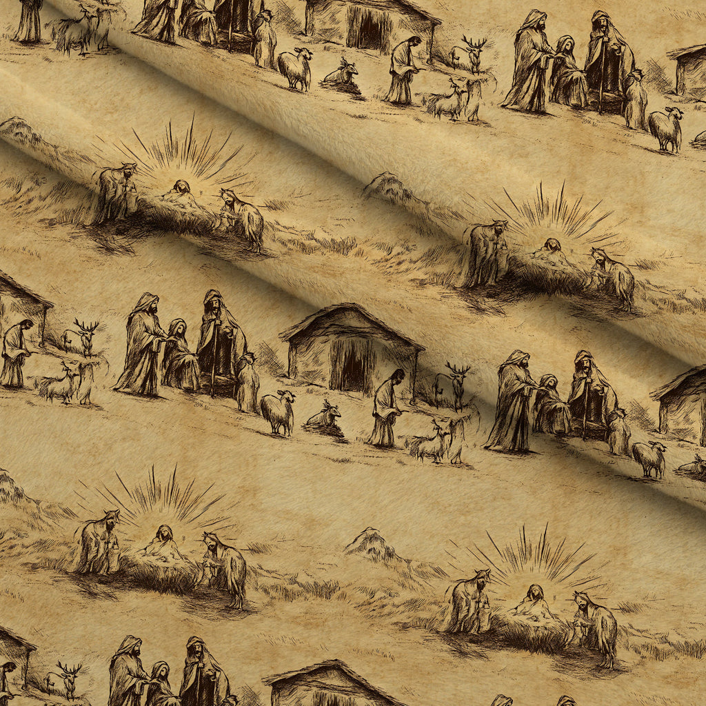 Bethlehem Toile Pattern 15 Fleece Fabric — fleece fabric folded close-up preview (mv-fleece-v1:lying)