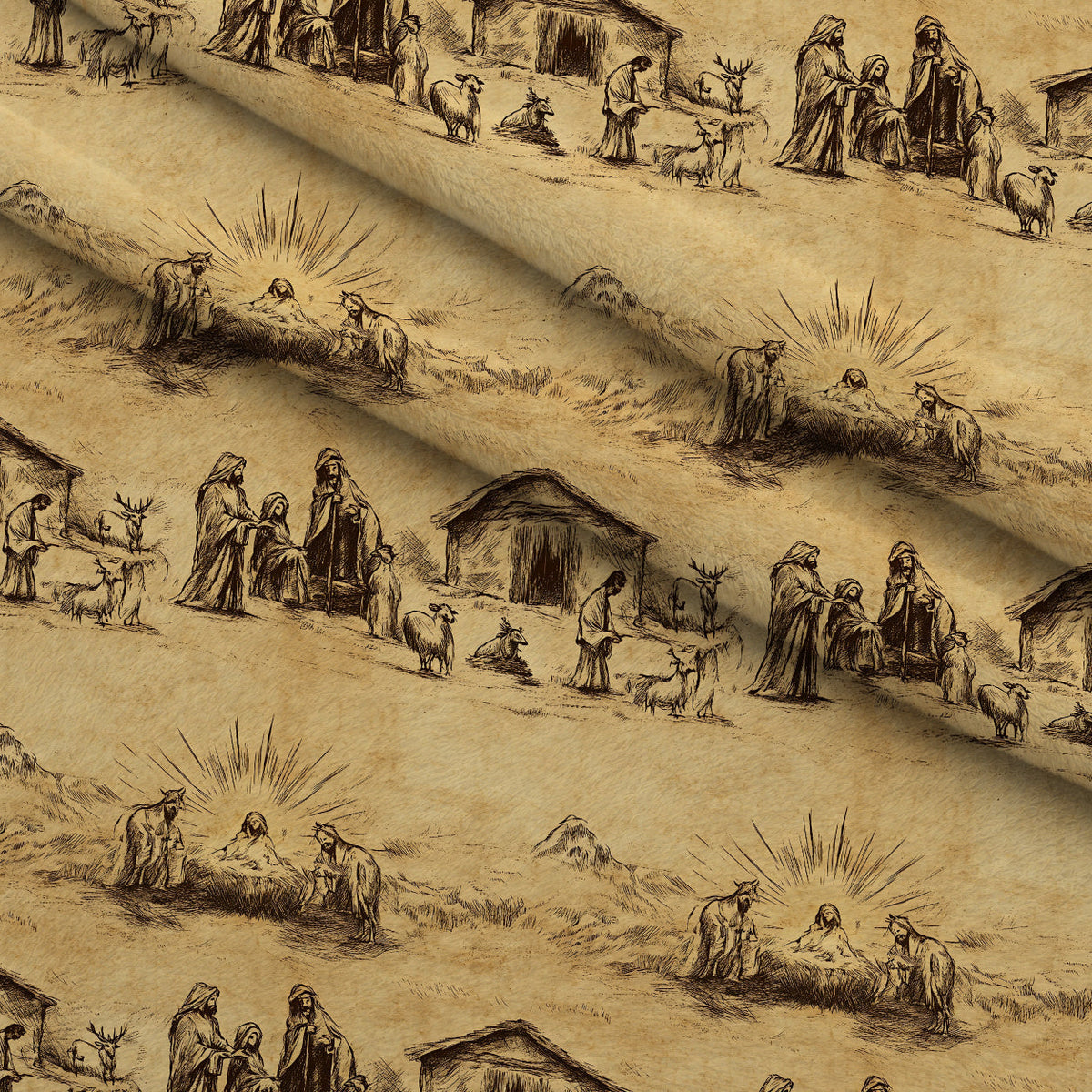 Bethlehem Toile Pattern 15 Fleece Fabric — fleece fabric folded close-up preview (mv-fleece-v1:lying)