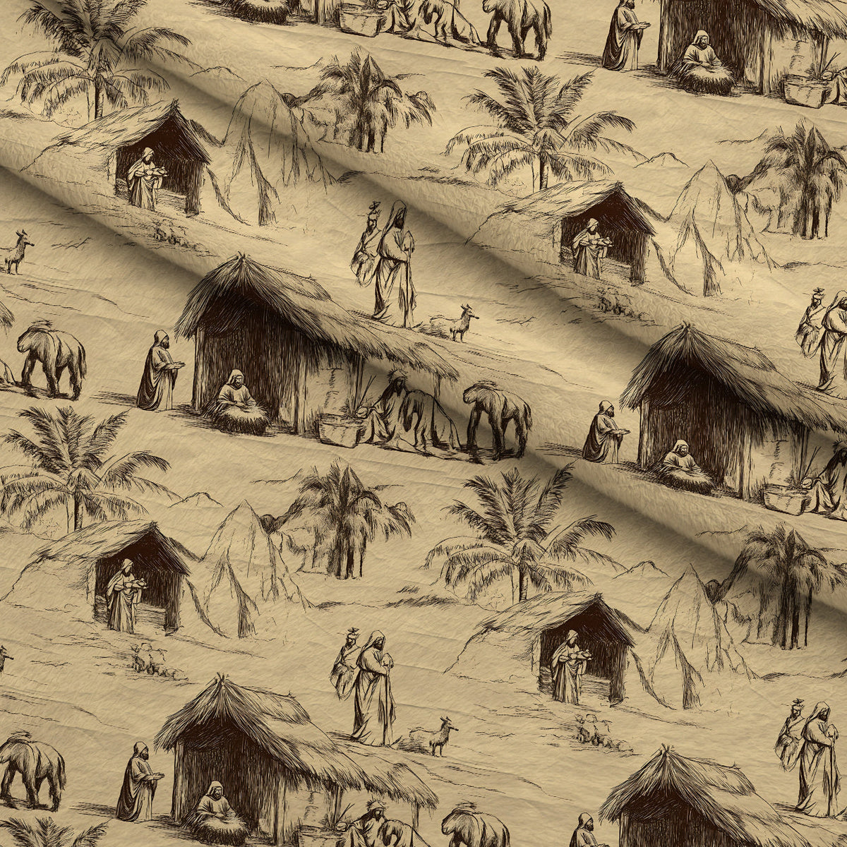Bethlehem Toile Pattern 16 Fleece Fabric — fleece fabric folded close-up preview (mv-fleece-v1:lying)