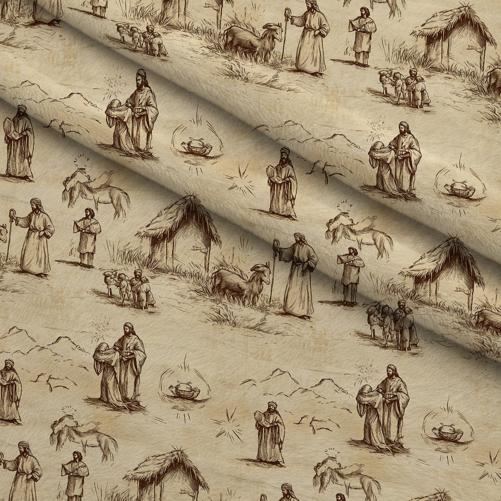 Bethlehem Toile Pattern 17 Fleece Fabric — fleece fabric folded close-up preview (mv-fleece-v1:lying)
