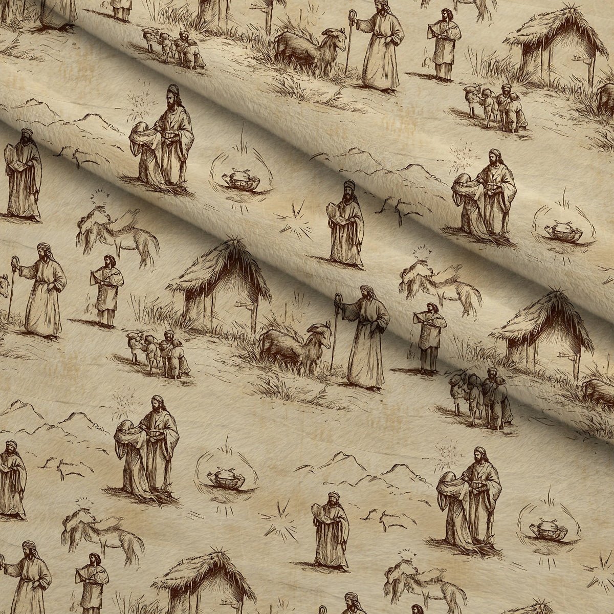 Bethlehem Toile Pattern 17 Fleece Fabric — fleece fabric folded close-up preview (mv-fleece-v1:lying)