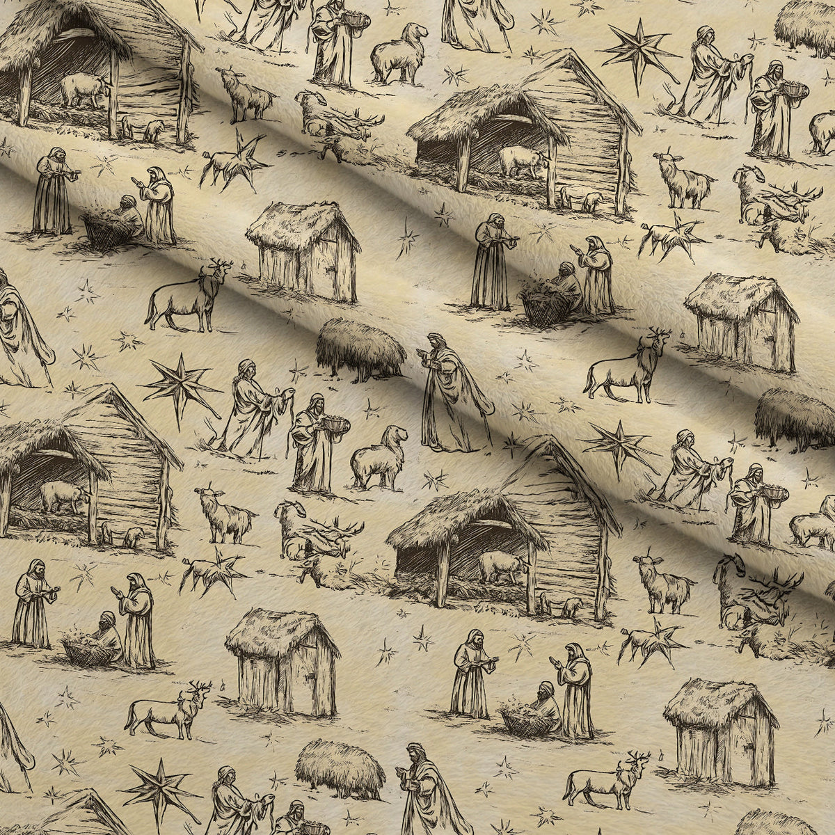 Bethlehem Toile Pattern 19 Fleece Fabric — fleece fabric folded close-up preview (mv-fleece-v1:lying)