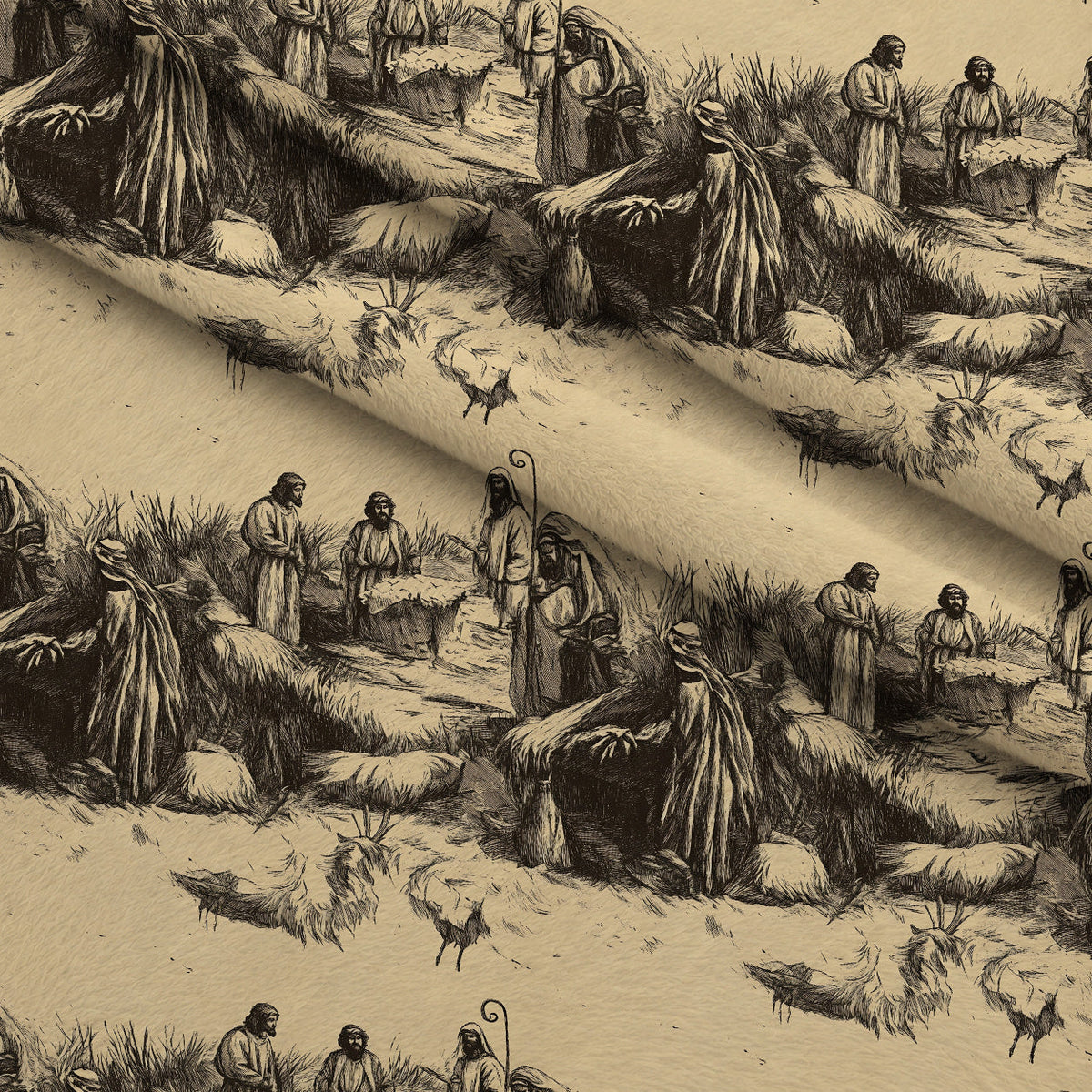 Bethlehem Toile Pattern 3 Fleece Fabric — fleece fabric folded close-up preview (mv-fleece-v1:lying)