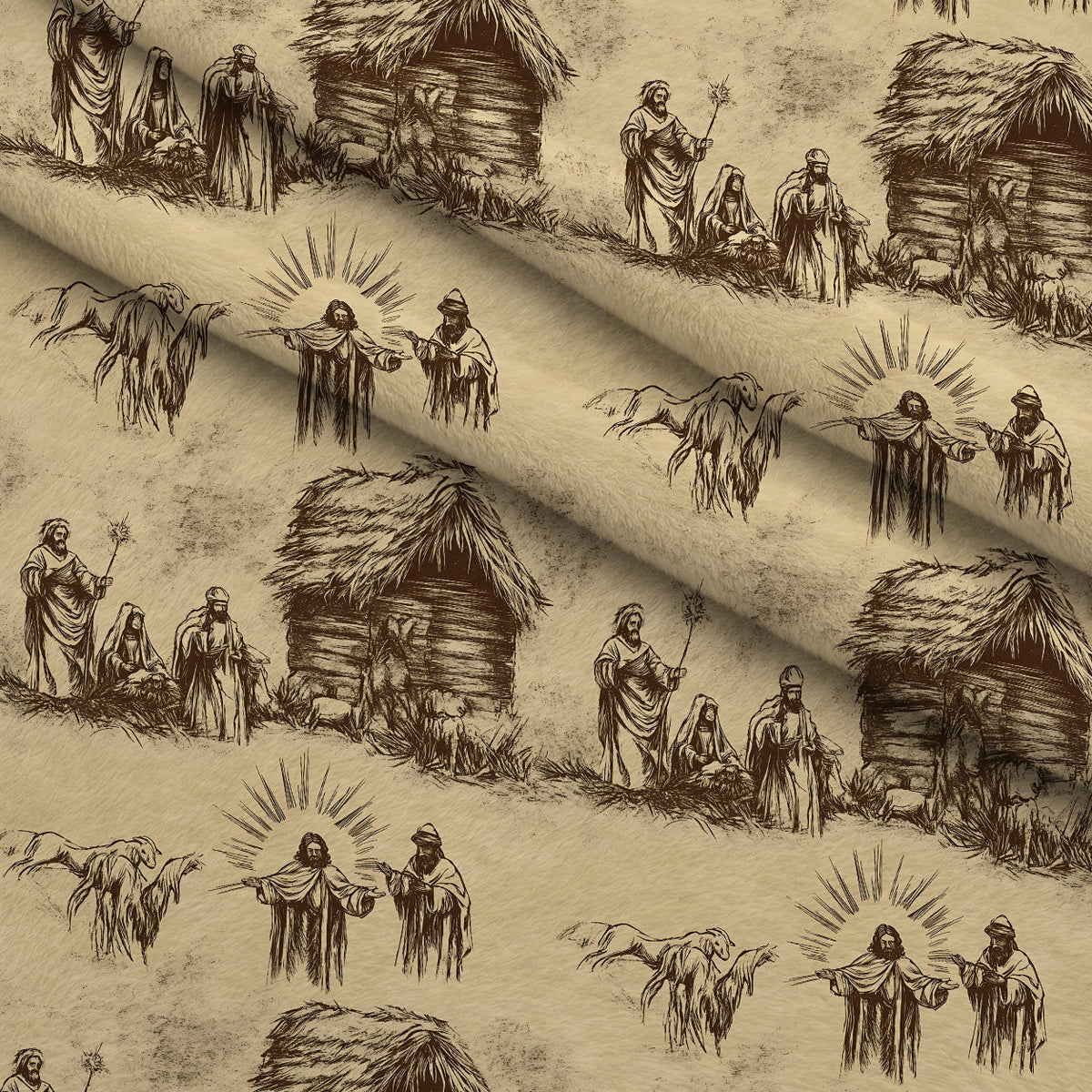 Bethlehem Toile Pattern 5 Fleece Fabric — fleece fabric folded close-up preview (mv-fleece-v1:lying)