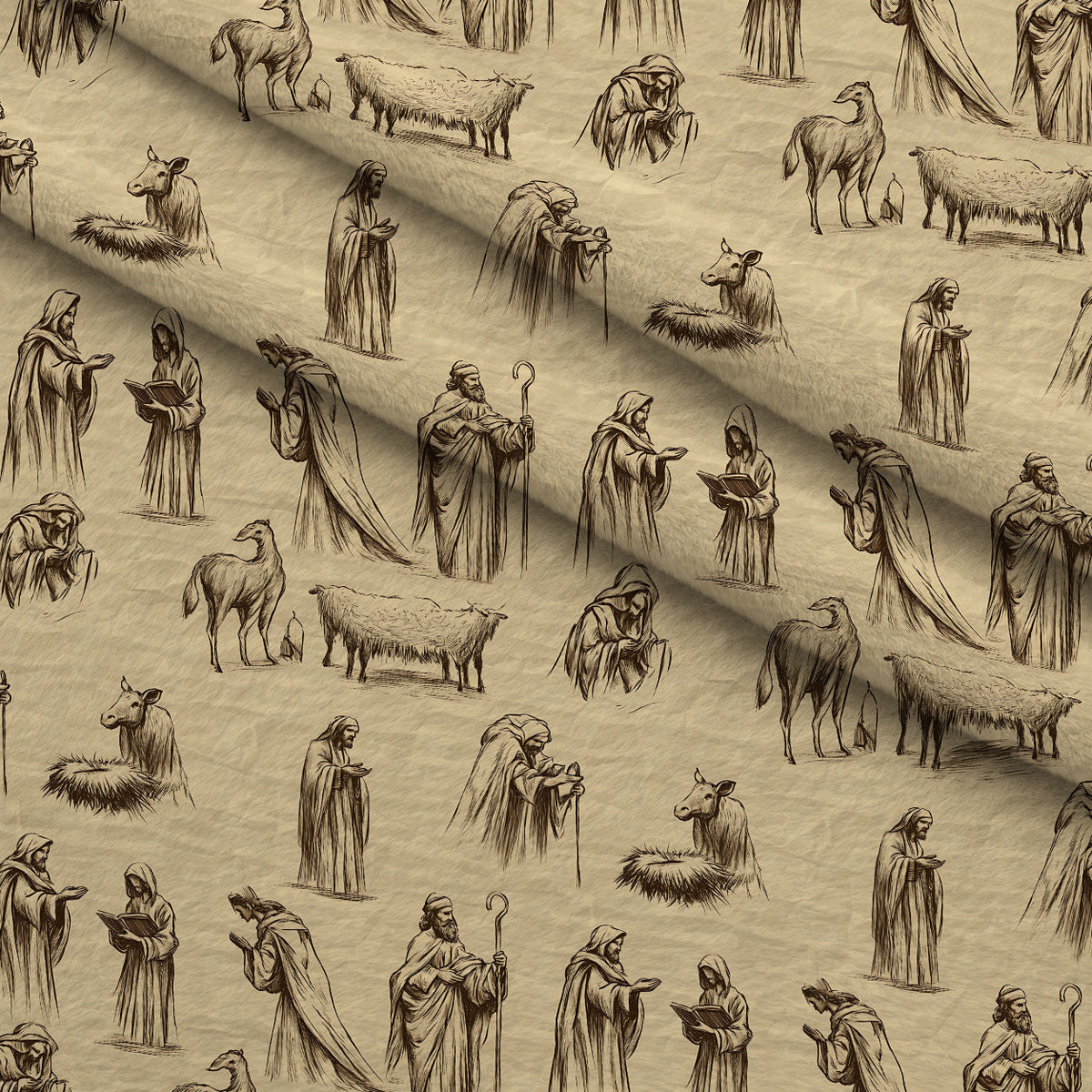 Bethlehem Toile Pattern 6 Fleece Fabric — fleece fabric folded close-up preview (mv-fleece-v1:lying)