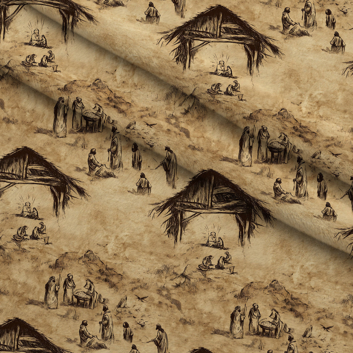 Bethlehem Toile Pattern 7 Fleece Fabric — fleece fabric folded close-up preview (mv-fleece-v1:lying)