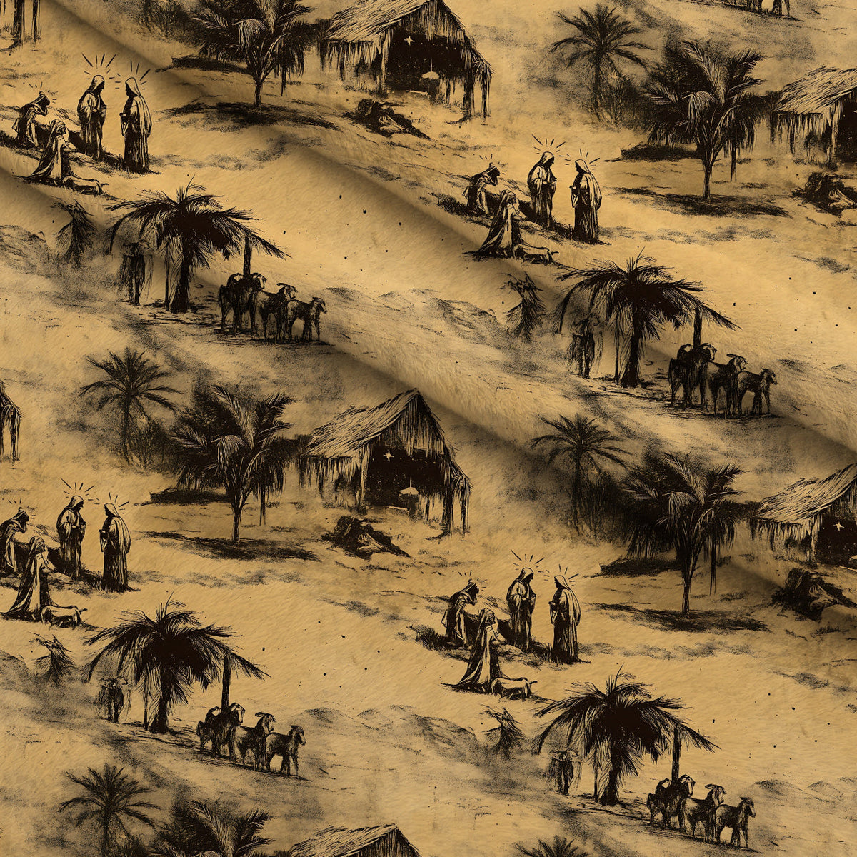Bethlehem Toile Pattern 8 Fleece Fabric — fleece fabric folded close-up preview (mv-fleece-v1:lying)