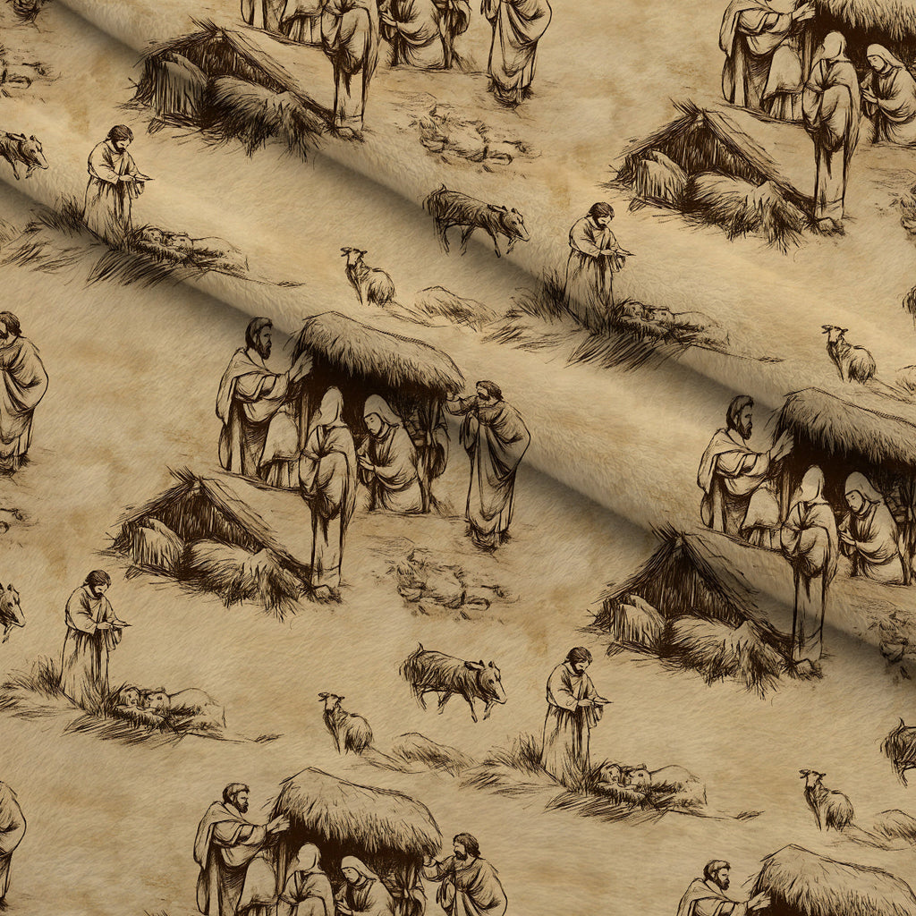 Bethlehem Toile Pattern 9 Fleece Fabric — fleece fabric folded close-up preview (mv-fleece-v1:lying)