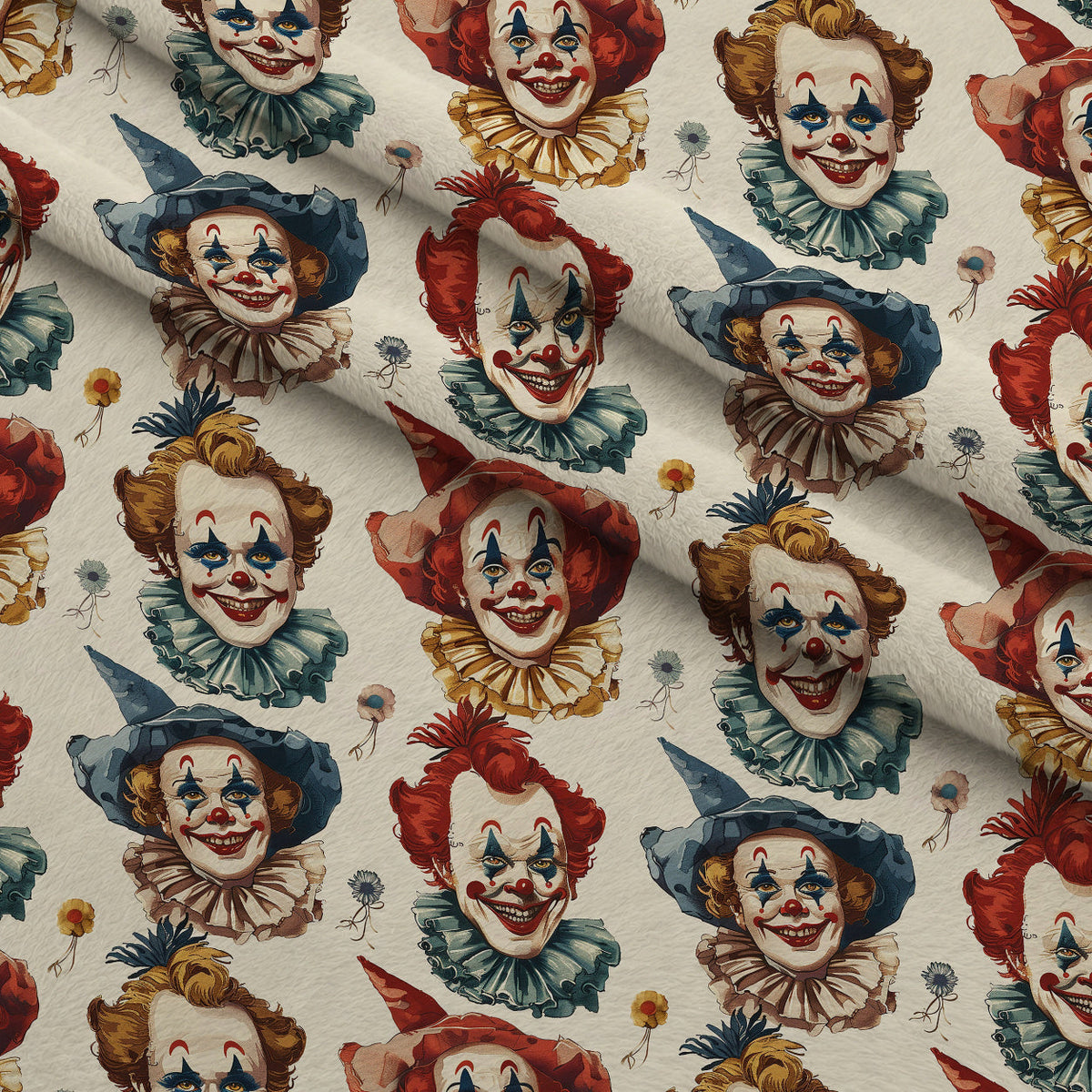 Big Top Jesters Pattern 1 Fleece Fabric — fleece fabric folded close-up preview (mv-fleece-v1:lying)