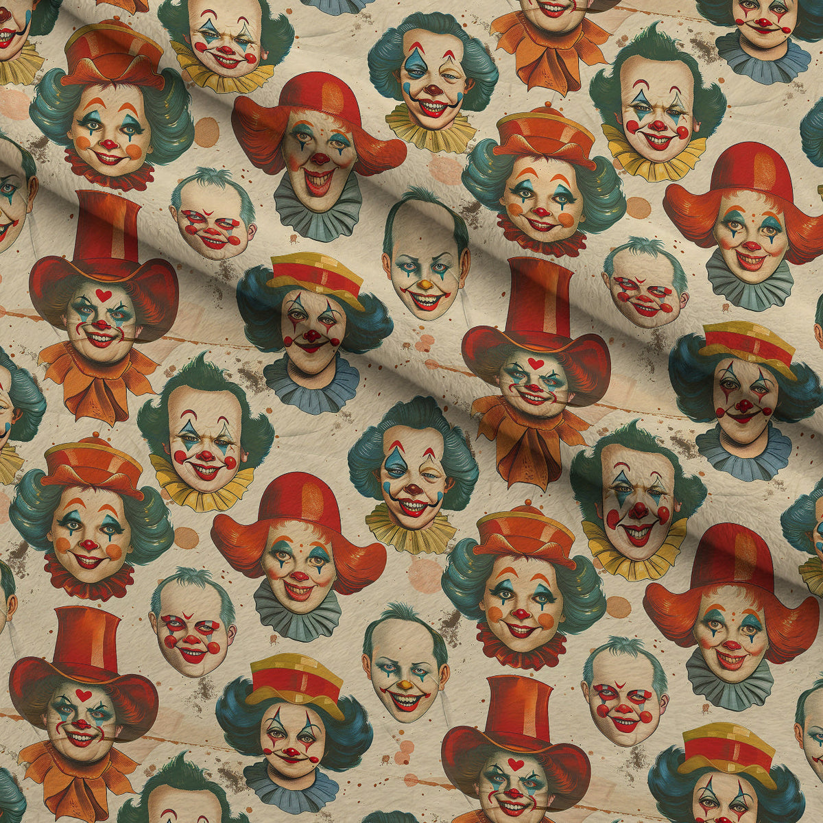 Big Top Jesters Pattern 3 Fleece Fabric — fleece fabric folded close-up preview (mv-fleece-v1:lying)