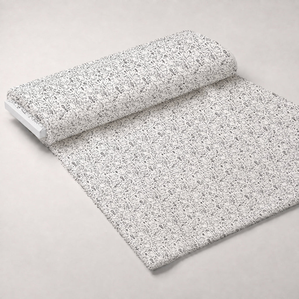 Black and White Cat Doodles Fleece Fabric — fleece fabric unrolled bolt preview (mv-fleece-v1:bolt)