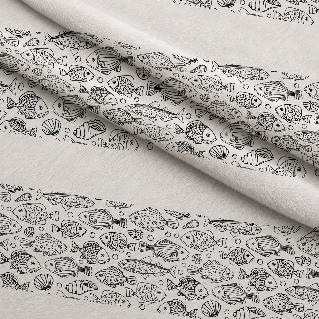 Black and White Handdrawn Fish Fleece Fabric — fleece fabric folded close-up preview (mv-fleece-v1:lying)