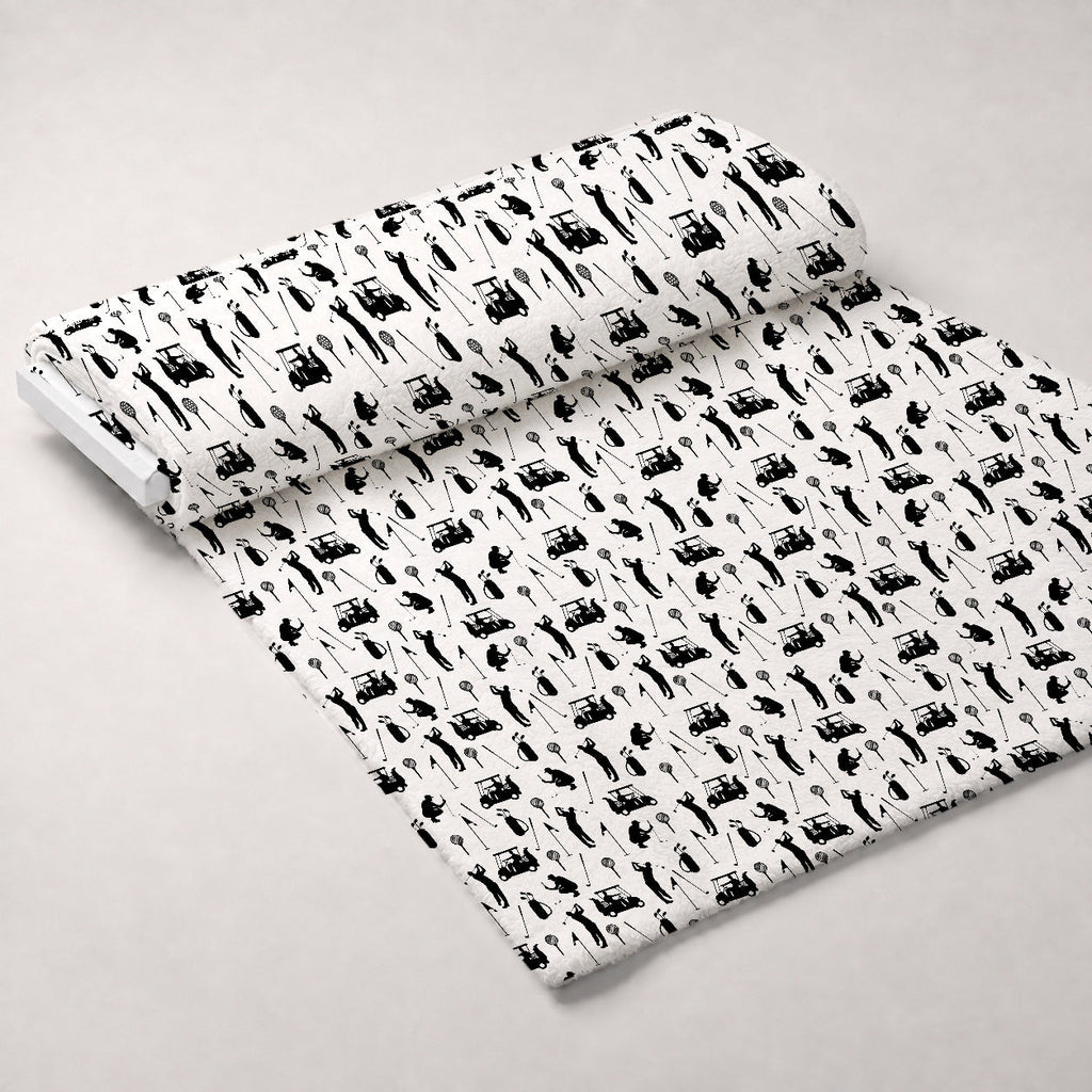 Black and White Silhouette Golfing Fleece Fabric — fleece fabric unrolled bolt preview (mv-fleece-v1:bolt)