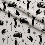 Black and White Silhouette Golfing Fleece Fabric — fleece fabric folded close-up preview (mv-fleece-v1:lying)