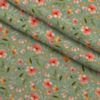 Bloom Time Blooms Green Fleece Fabric — fleece fabric folded close-up preview (mv-fleece-v1:lying)