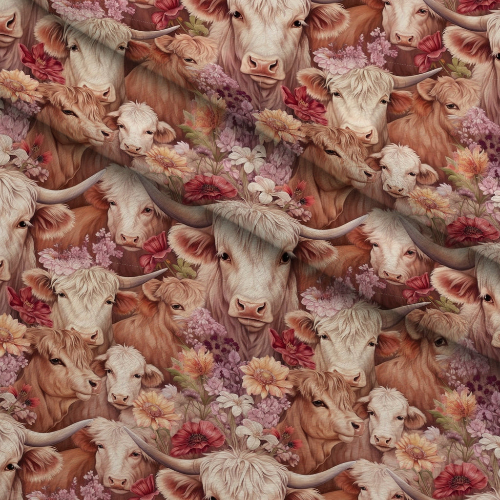 Blooming Bovines Pattern 1 Fleece Fabric — fleece fabric folded close-up preview (mv-fleece-v1:lying)