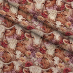 Blooming Bovines Pattern 1 Fleece Fabric — fleece fabric folded close-up preview (mv-fleece-v1:lying)