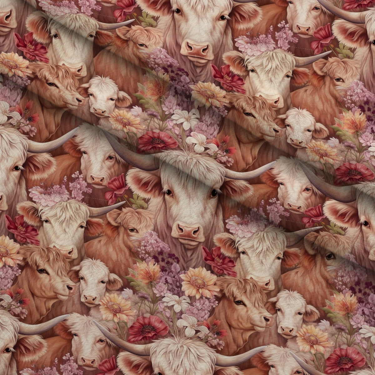 Blooming Bovines Pattern 1 Fleece Fabric — fleece fabric folded close-up preview (mv-fleece-v1:lying)