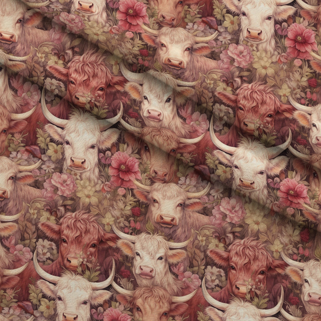 Blooming Bovines Pattern 10 Fleece Fabric — fleece fabric folded close-up preview (mv-fleece-v1:lying)