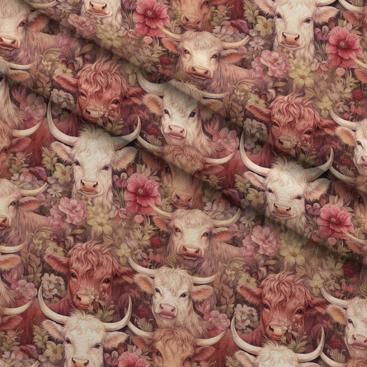Blooming Bovines Pattern 10 Fleece Fabric — fleece fabric folded close-up preview (mv-fleece-v1:lying)