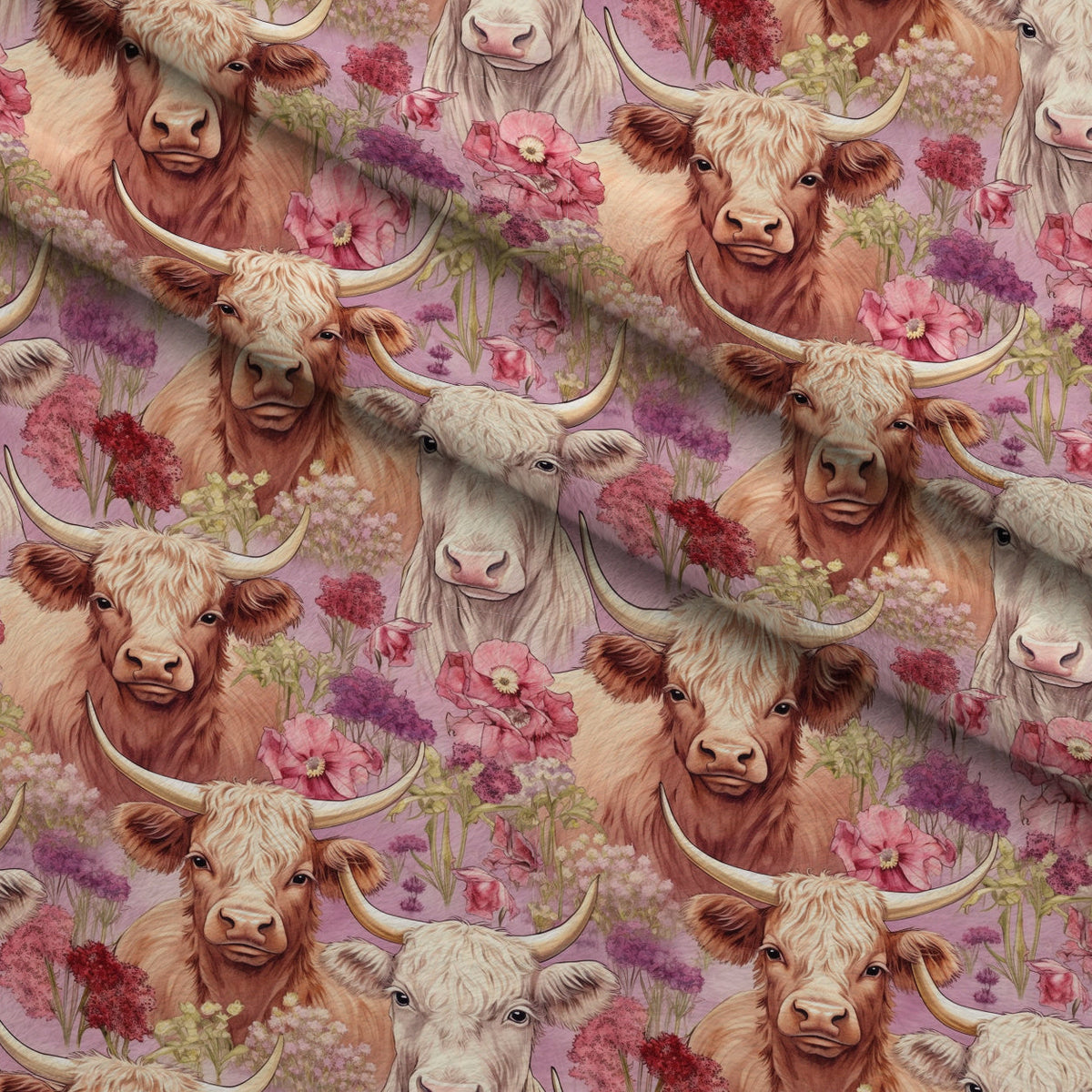 Blooming Bovines Pattern 14 Fleece Fabric — fleece fabric folded close-up preview (mv-fleece-v1:lying)